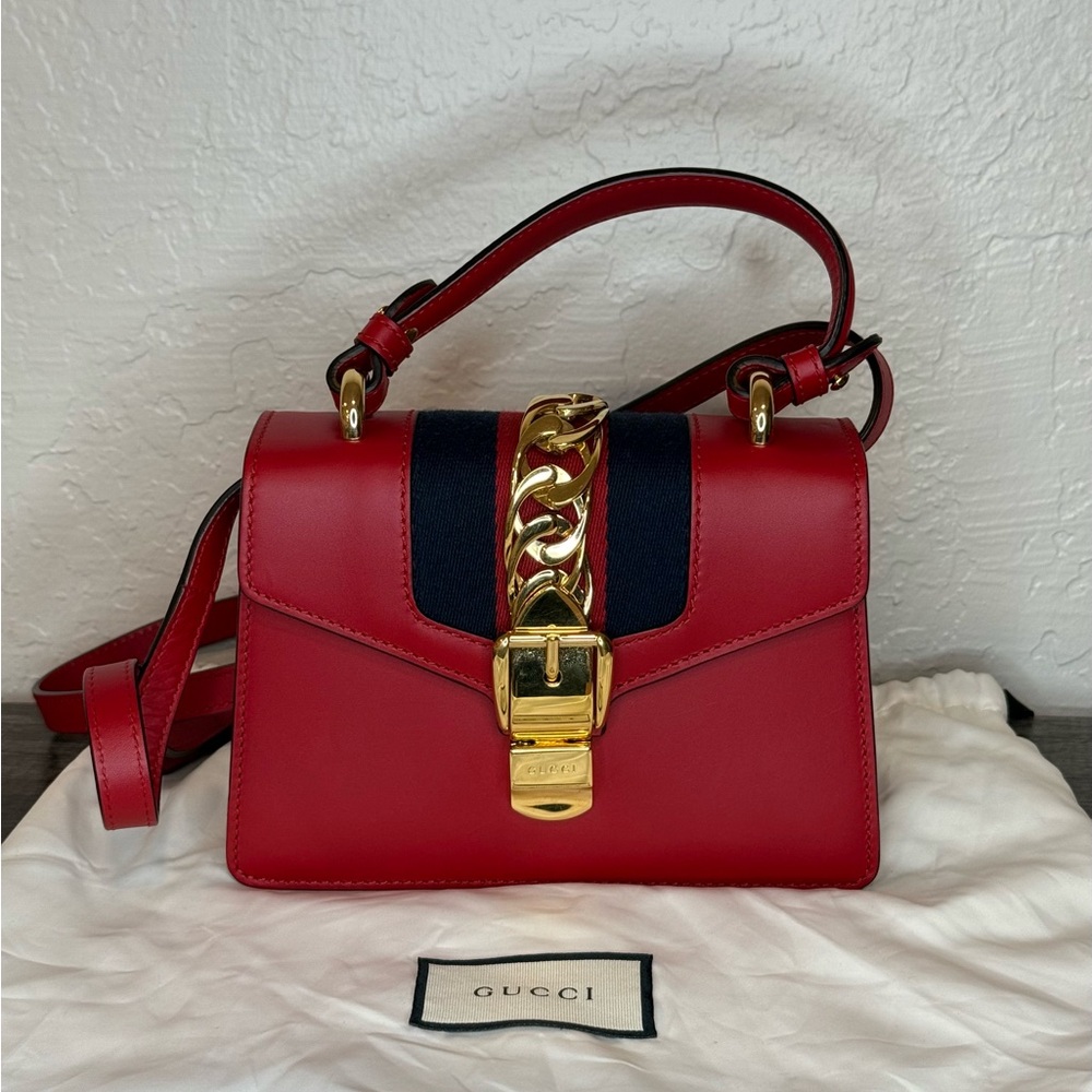 Gucci Red and Black Red Leather Sylvie Mini